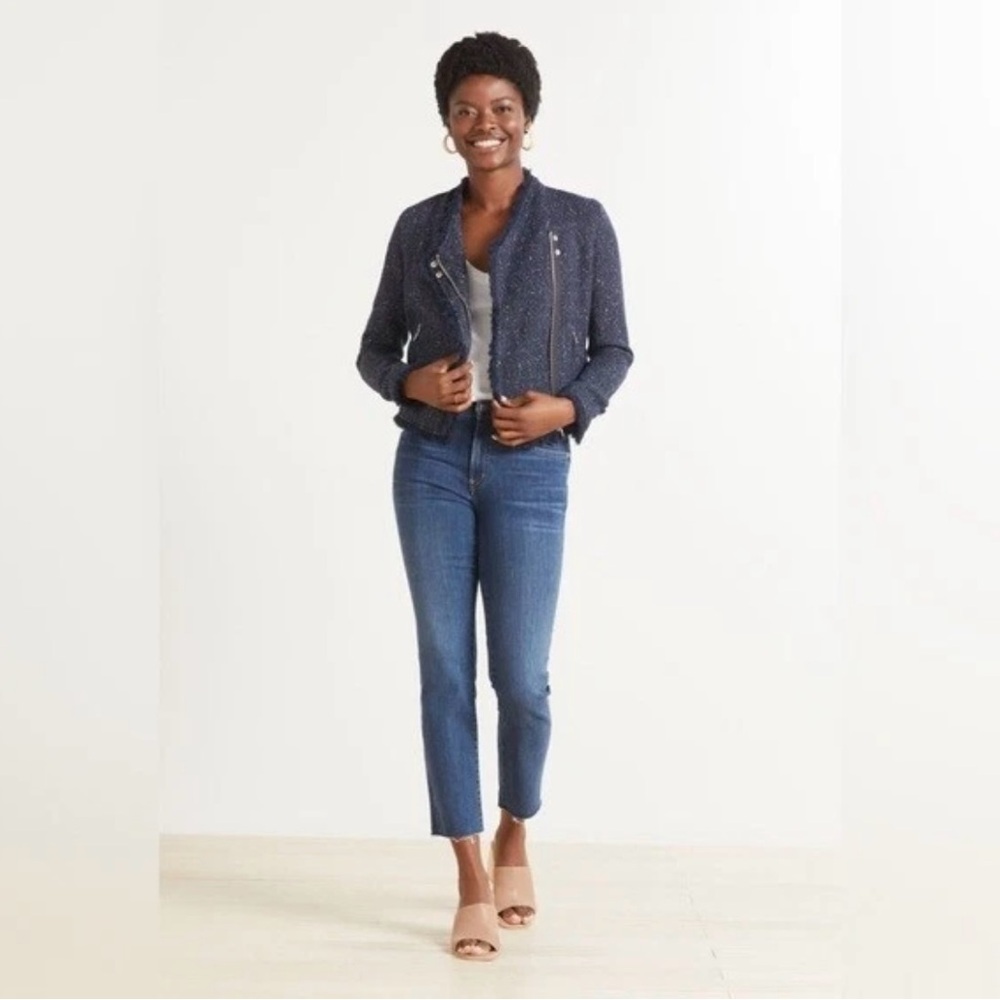 Blank NYC Blue Spring Tweed Moto Jacket
